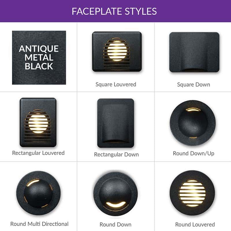 Dekor Recessed Stair Light with Faceplate Rectangular Down - Antique Metal Black - 8 Pack Light Kit