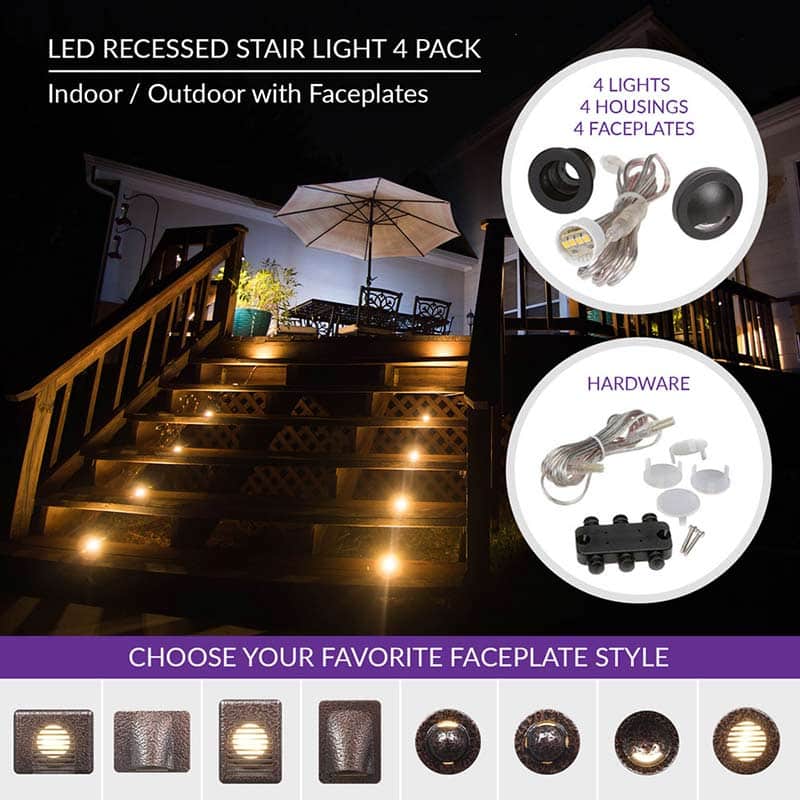 Outdoor Recessed Step Lights, LED Deck Stair Light Kit