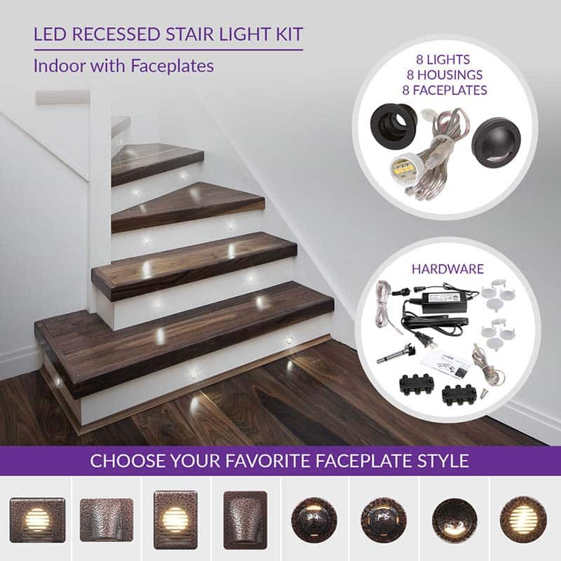 Indoor LED Recessed Stair Light Kit  Faceplates DEKOR Lighting