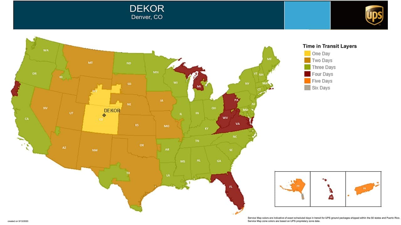 dekor lighting time in transit shipping map for ups ground shipments